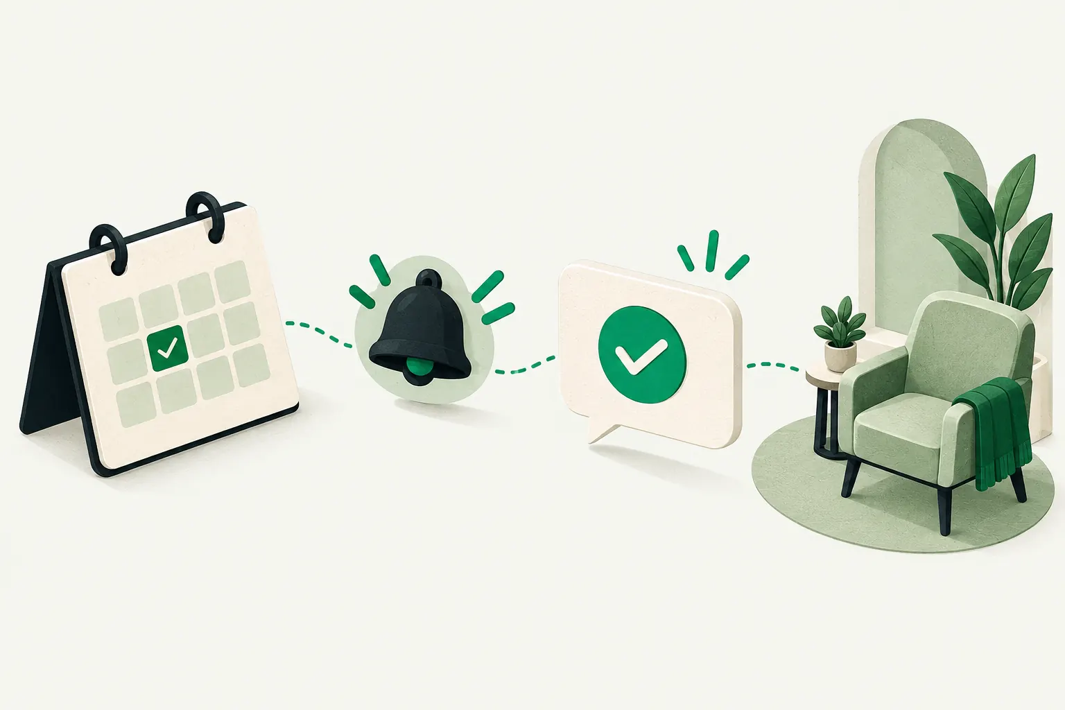 Appointment reminders and confirmation guide a client toward their reserved visit.