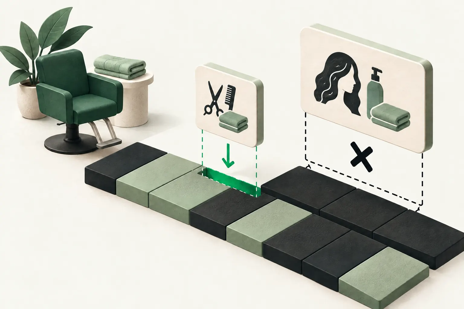 A small service block fits a calendar gap while a longer service does not.